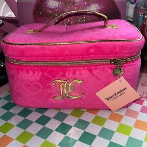 Juicy Couture Travel Cosmetic Bag DARK Pink Velour Bling Logo